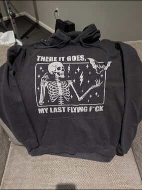 Men's Dark Gray Graphic Hoodie - 'There It Goes' Skeleton Design